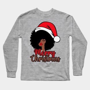 Black Woman Santa, Black Mrs Santa Claus, African American Santa, Merry Christmas Long Sleeve T-Shirt